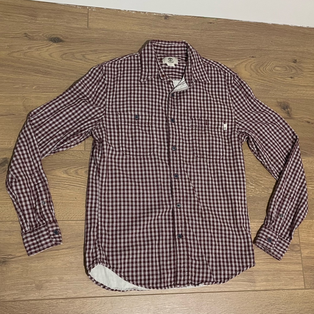 Timberland Slim Fit White Red Plaid Button Down Long Sleeve Shirt Men’s Small
